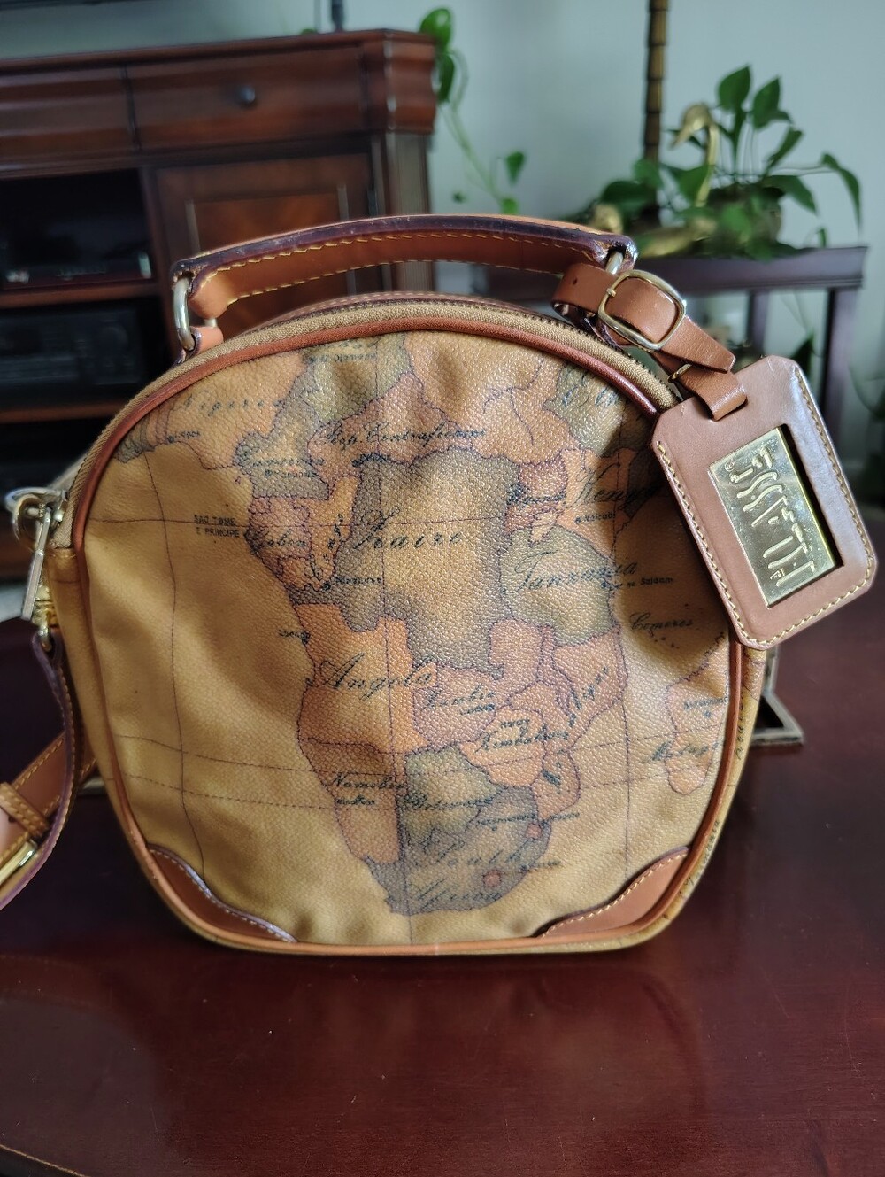 Alviero Martini Tan-Brown Map Print Messenger Bag